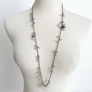 J Crew Vintage Blue Gray Beaded Rhinestone Long Chain Necklace